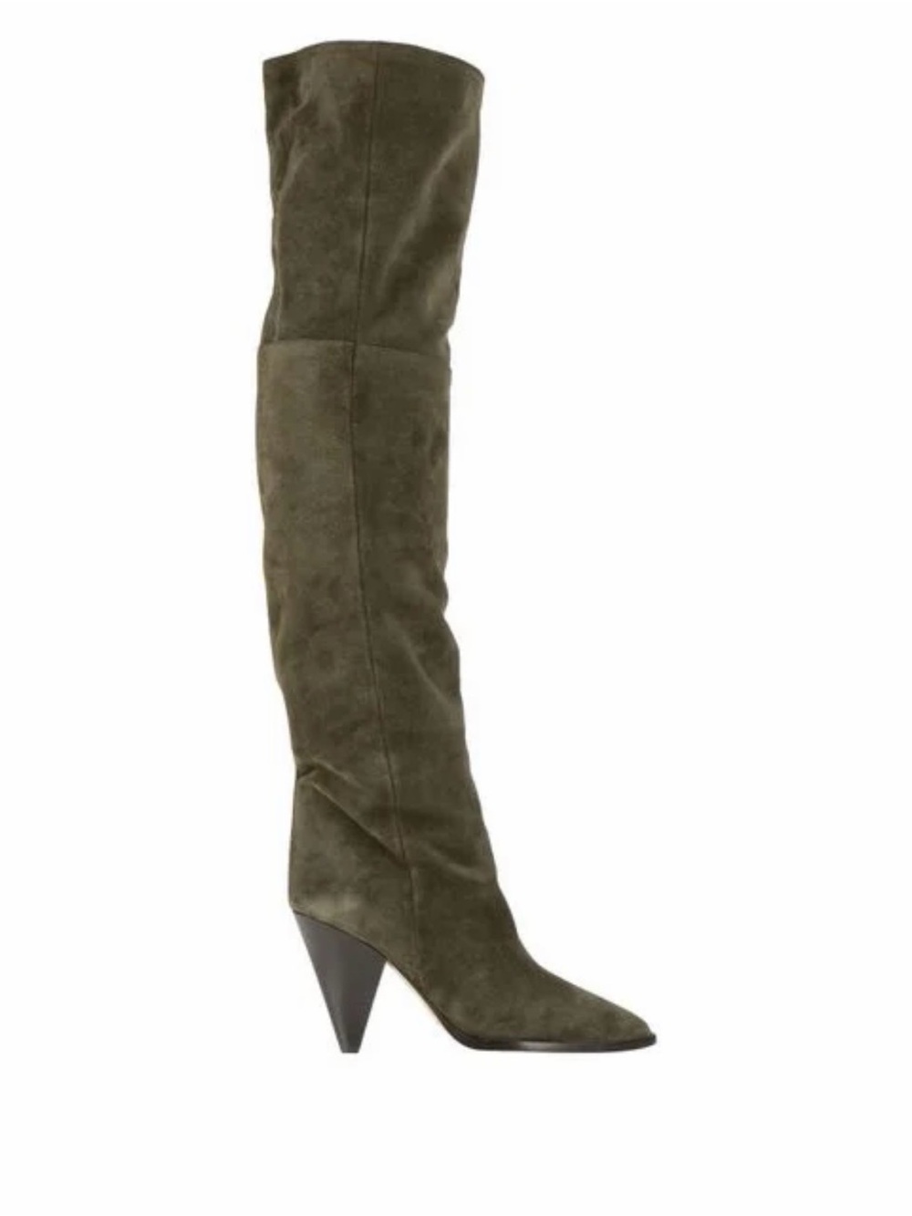 Isabelle Marant Olive Suede Over-The-Knee Cone Heel Boots